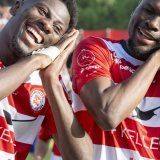 Le bonheur pour Jankewitz et Lukembila KEYSTONE/URS FLUEELER